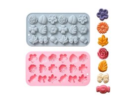Molde silicona 18 bombones hojas flores moños 